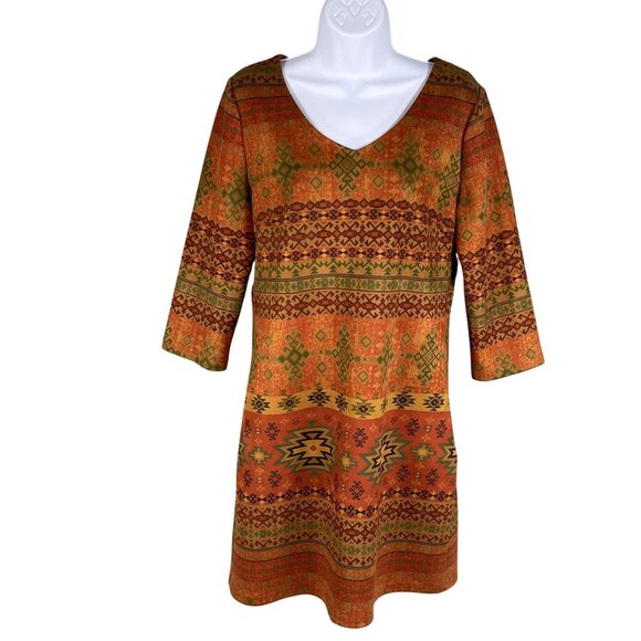 Anthropologie Dor Dor Couture Womens M Aztec 3/4 Sleeve Boho Dress Microsuede - Picture 1 of 16